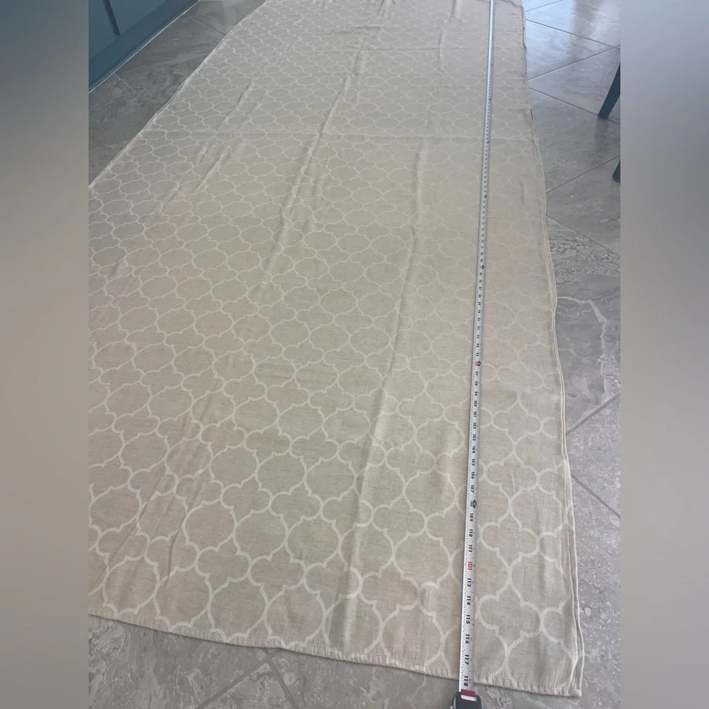 Linen Tablecloth with Cream Geometric Pattern, 54x120”